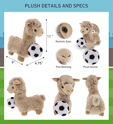 Miniatura 3 de DolliBu Animal de peluche de llama beige con pelota de fútbol  Llama suave y abrazable, adorable juguete de peluche de llama para jugar, lindo
