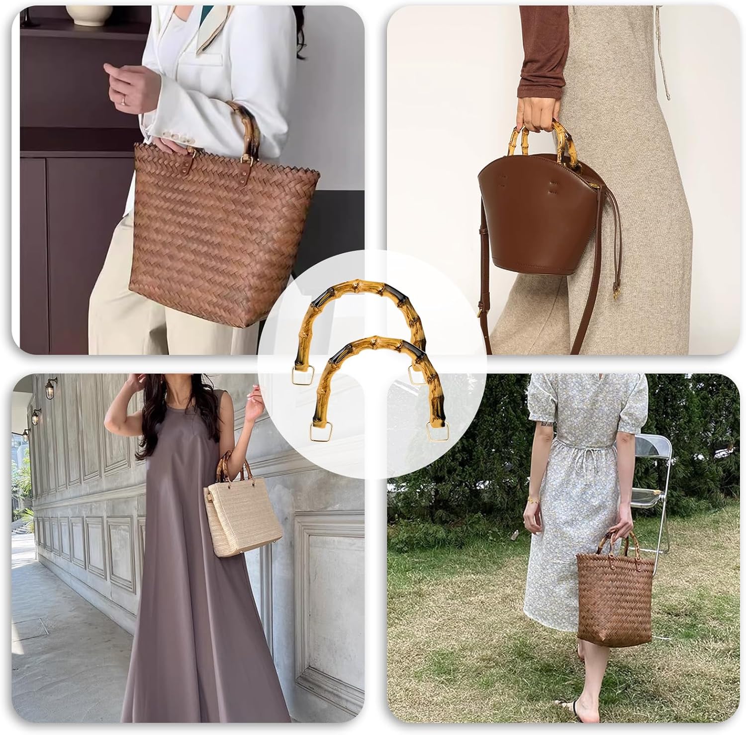 Purse Handles Bamboo Handle Bag Making U-Shaped Replacement Plastic Imitation Bamboo Handle Decorative Handbag Strap with Gold Metal Clasp for Crochet Bag DIY Bags Beach Straw Bag Making - Image 7