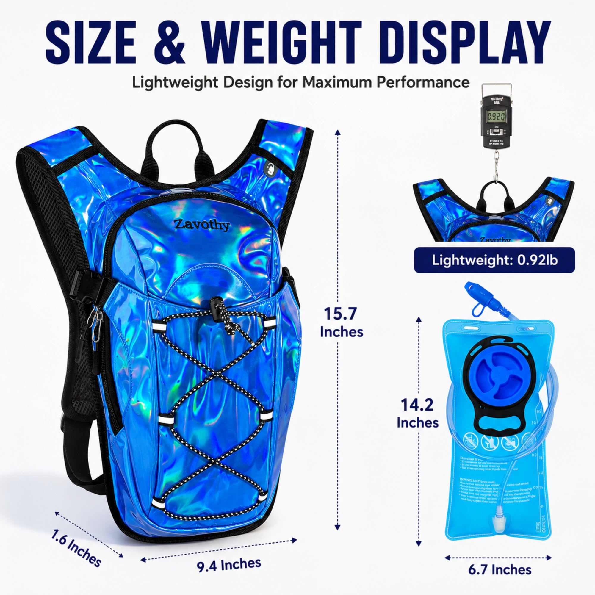 Zavothy Zaino idrico leggero per rave per ciclismo, corsa, zaino per l'idratazione con sacca d'acqua da 2 l, blu scuro