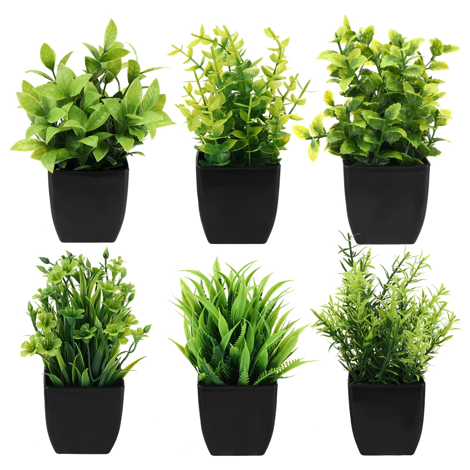 Royouzi 6 Piante Artificiali, Piccole Mini Piante Artificiali In Vaso, Vasi da Fiori Artificiali, Adatte per Arredare Uffici, Camere da Letto, Terrazze, Soggiorni e Bagni (nero)