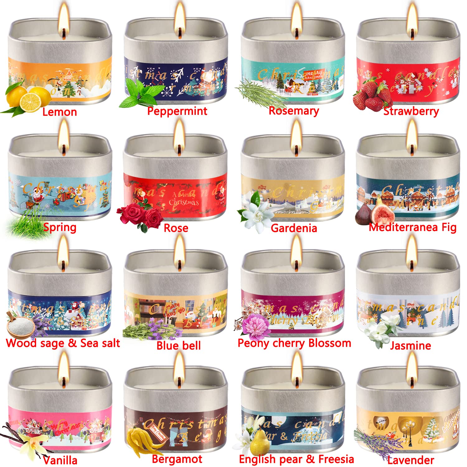 Christmas Scented Candles Gift Sets, Natural Soy Wax 3.5 Oz Unit ...