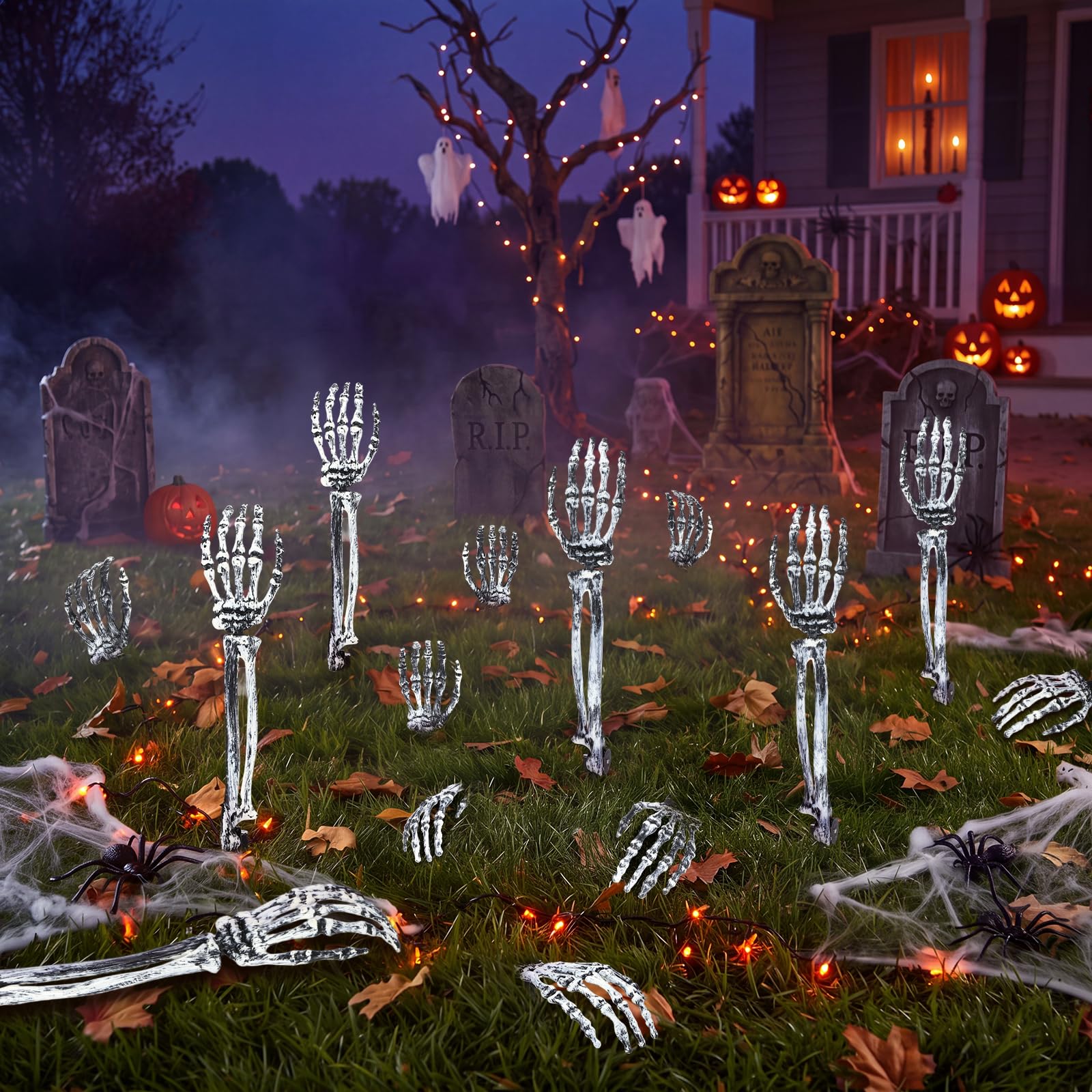 Junkin 14 Pcs/7 Pairs Halloween Skeleton Hands Stakes Groundbreaker Decor