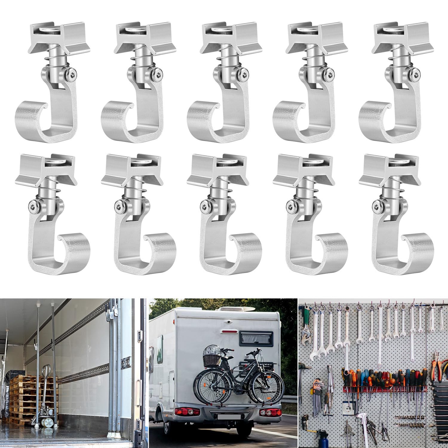 Airlineschiene Fitting，Aluminium airlineschienen zubehör，Wohnmobil Anhänger Transport，45 kg Tragkraft, 360° drehbar, Einfachendbeschlag für Zurrschienen，10 Stück，Silber