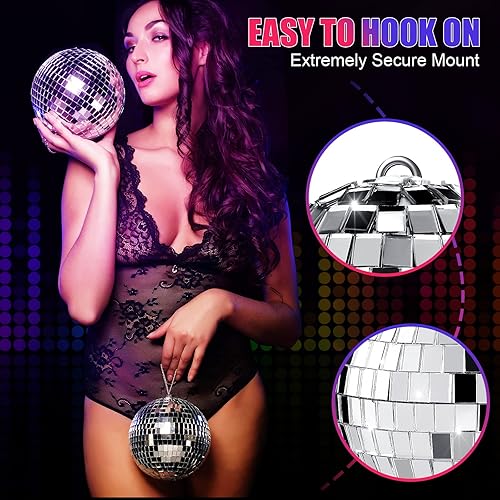 Miniatura 4 de 65 bolas de discoteca de Navidad para decoración de árbol de Navidad, bolas plateadas colgantes de varios tamaños para Navidad, fiesta de Año Nuevo,