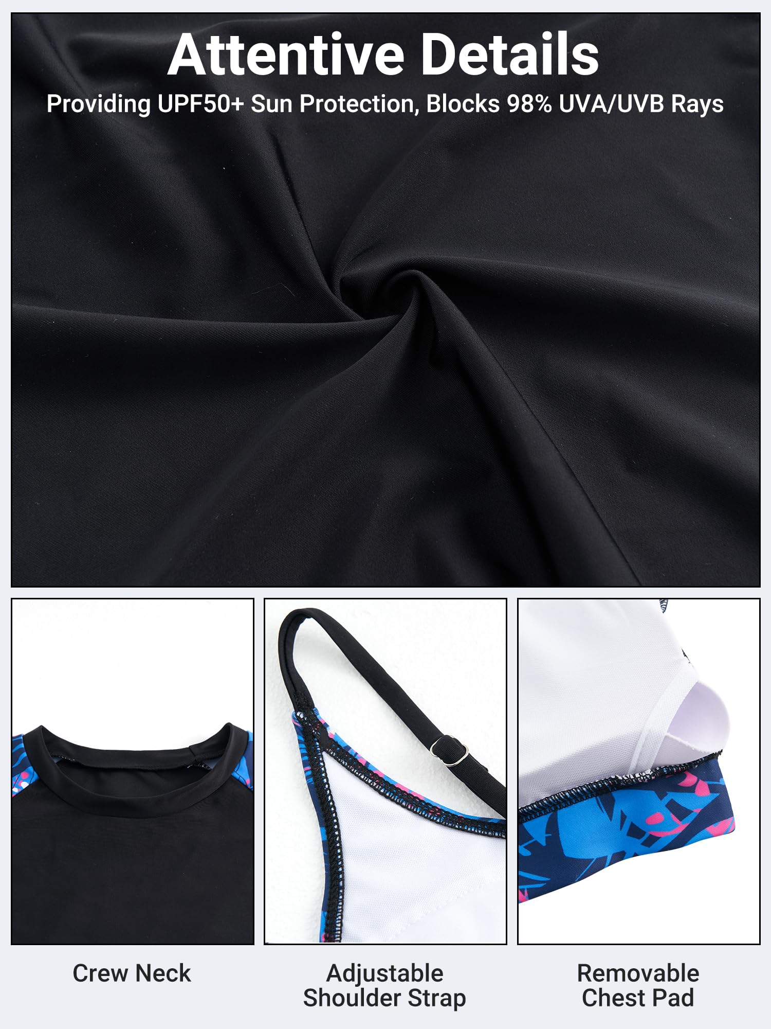 Owntop Maillot de bain 3 pièces Rashguard UPF50+ UV pour femme | Rashguard à manches courtes, haut de bikini et short taille haute | maillots de bain modestes | natation surf