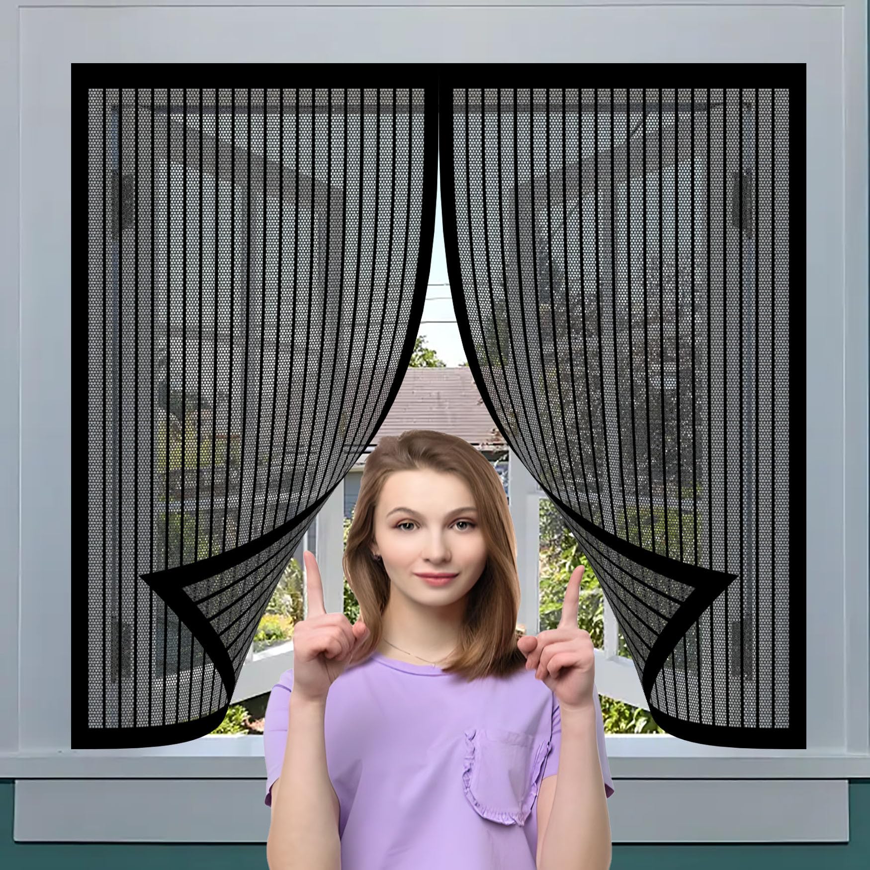 Yanhong Black Fly Screens For Doors 145 X 200 Cm Anti-Tearing Mosquito Door Net Keep Fly Bug Out With Powerful Magnets Door Magnetic Screenfly Doors For Living Room, Bedroom, Patio,