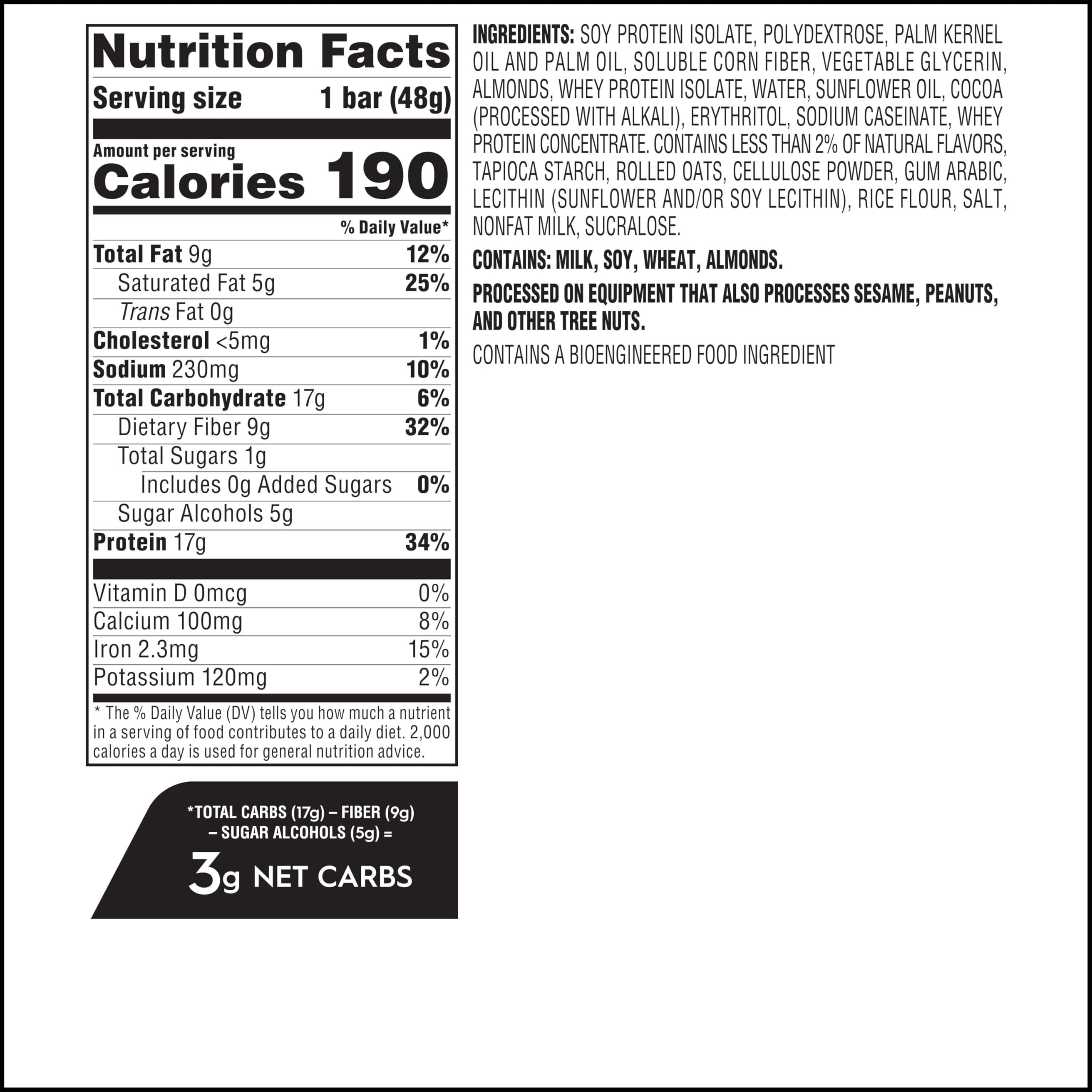 Atkins Barra de comida de proteína de granola con chispas de chocolate, alta fibra, 0.67 onzas de proteína, 0.04 onzas de azúcar, 0.11 onzas de carbohidratos netos, reemplazo de comidas, apto para