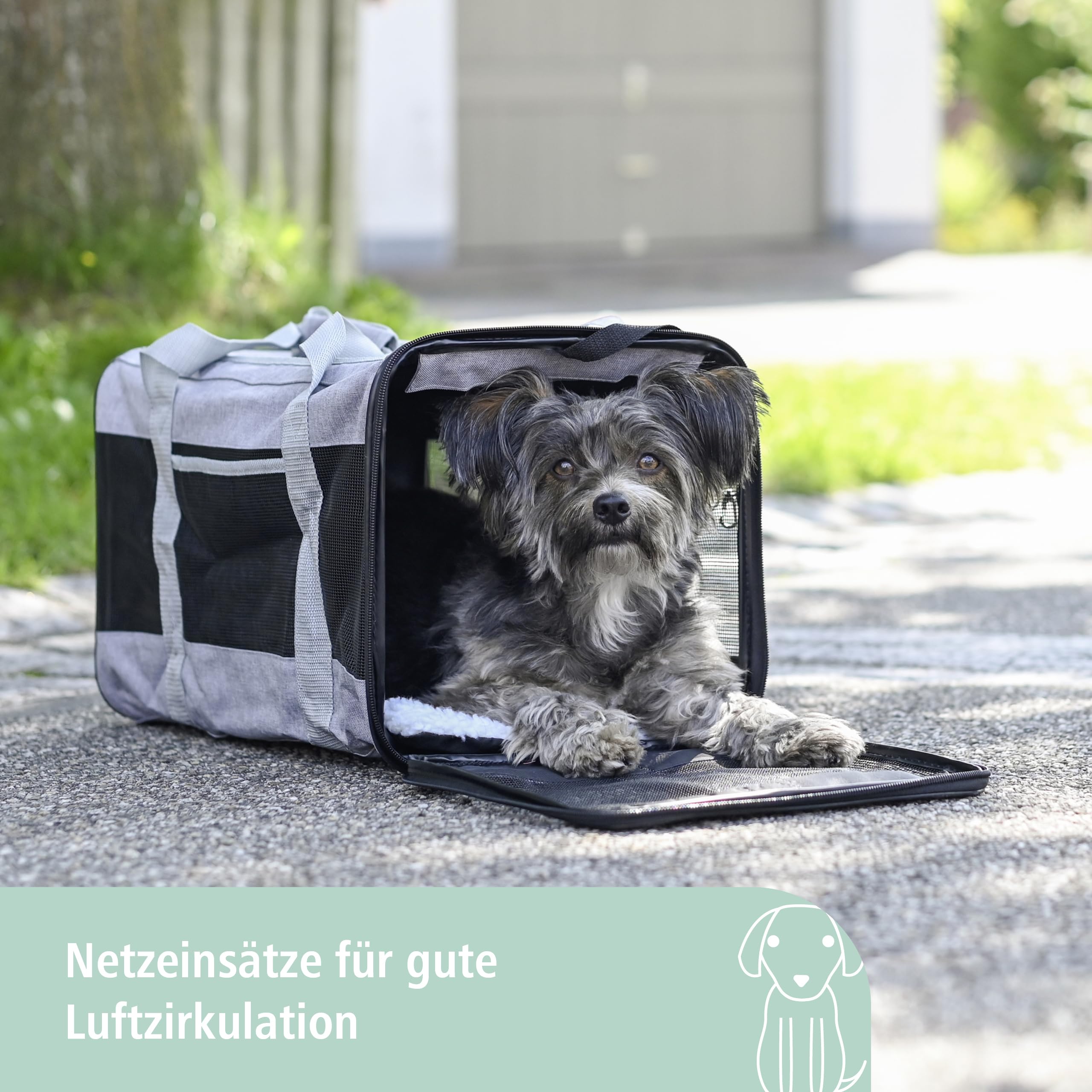 Kerbl Pet Tragetasche Casual, Transporttasche, grau/schwarz, 52x31x31cm, für Hunde und Katzen bis 12kg, mit Tragegriff und Schultergurt