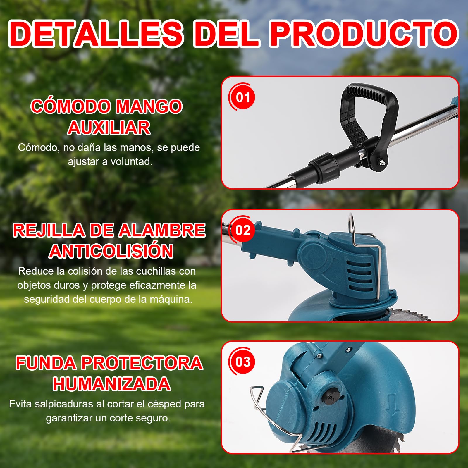 Desbrozadora eléctrica con 2 baterías, compatible con baterías de 21 V, motor sin escobillas, cortadora de césped manual, para cortar bordes