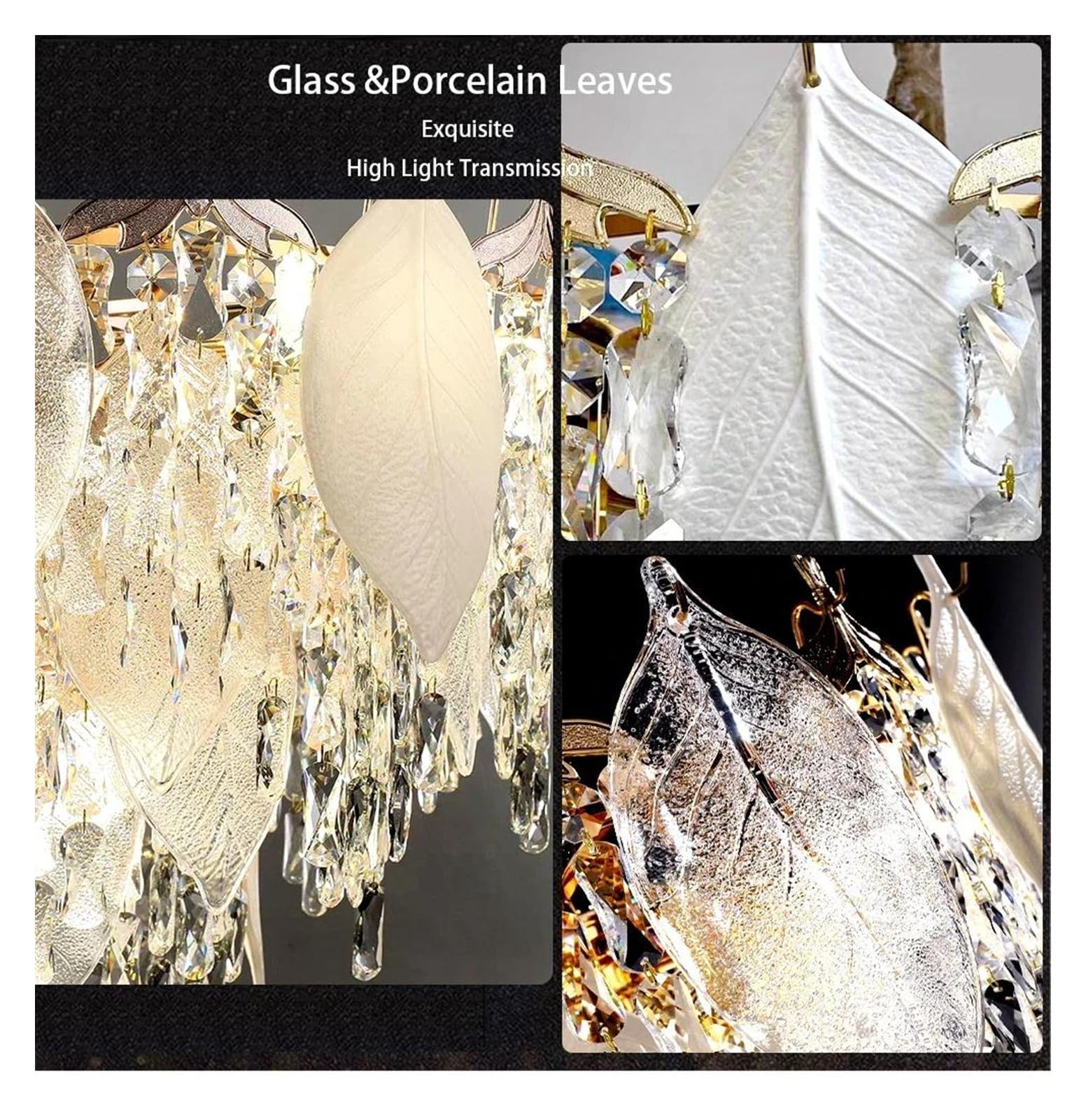 Genérico Lámparas de araña, Lámparas colgantes de cristal con hojas porcelana for techo, modernas y lujosas lámparas LED for decoración del hogar, for sala estar lustre(Remote Dimmable,3-layer)