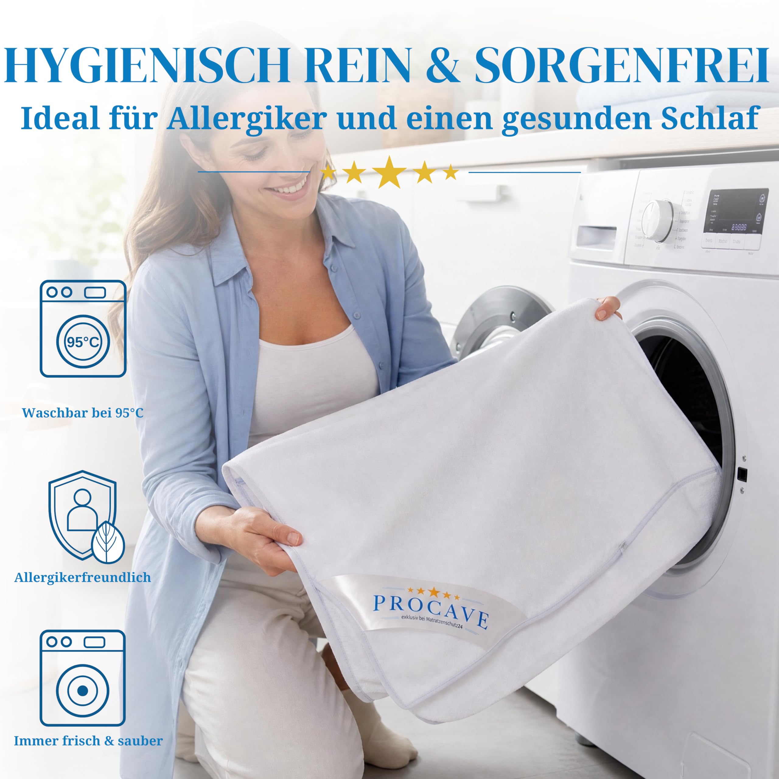 PROCAVE Protector de colchón de muletón en Blanco, 100% algodón, Protector de colchón como Protector de colchón, Fabricado en Alemania, 150 x 190 cm