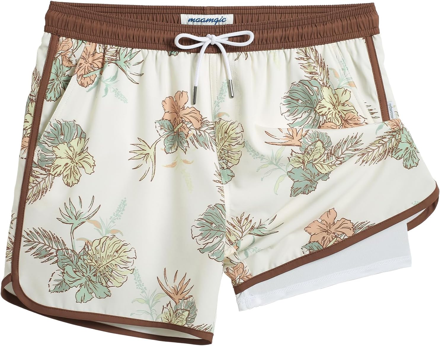 maamgic Mens Short 80s 90s Vintage 5.5" Swim Trunks Swimsuits Board Shorts Compression Liner Quick Dry 2 in 1 Beach Swimwear