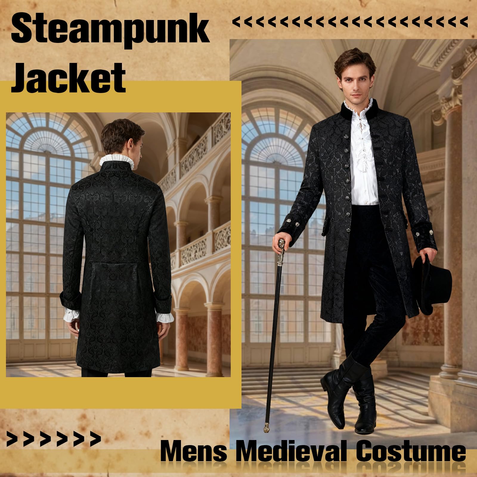 Crubelon Veste longue victorienne gothique steampunk vintage pour homme, costume de cosplay pour Halloween, représentation théâtrale