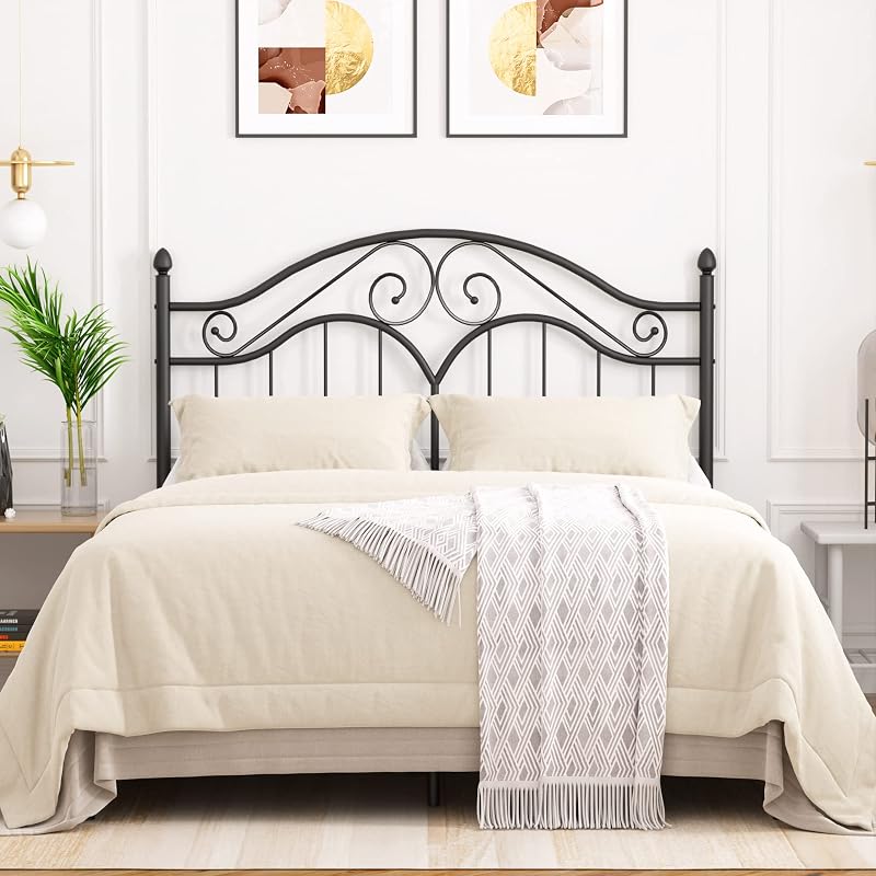 Elephance Full Size Metal Bed Frame with Vintage Headboard Platform Bed