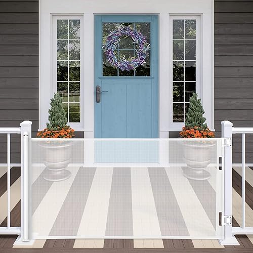 Miniatura 13 de Puerta retráctil para bebé, puerta extra ancha de seguridad para niños o mascotas, 33 pulgadas de alto, se extiende hasta 71 pulgadas de ancho,