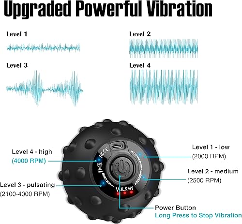Miniatura 9 de Vulken Acusphere - Pelota de masaje vibratoria de alta intensidad de 4 velocidades para músculos y fitness, alivio del dolor de fascitis plantar,
