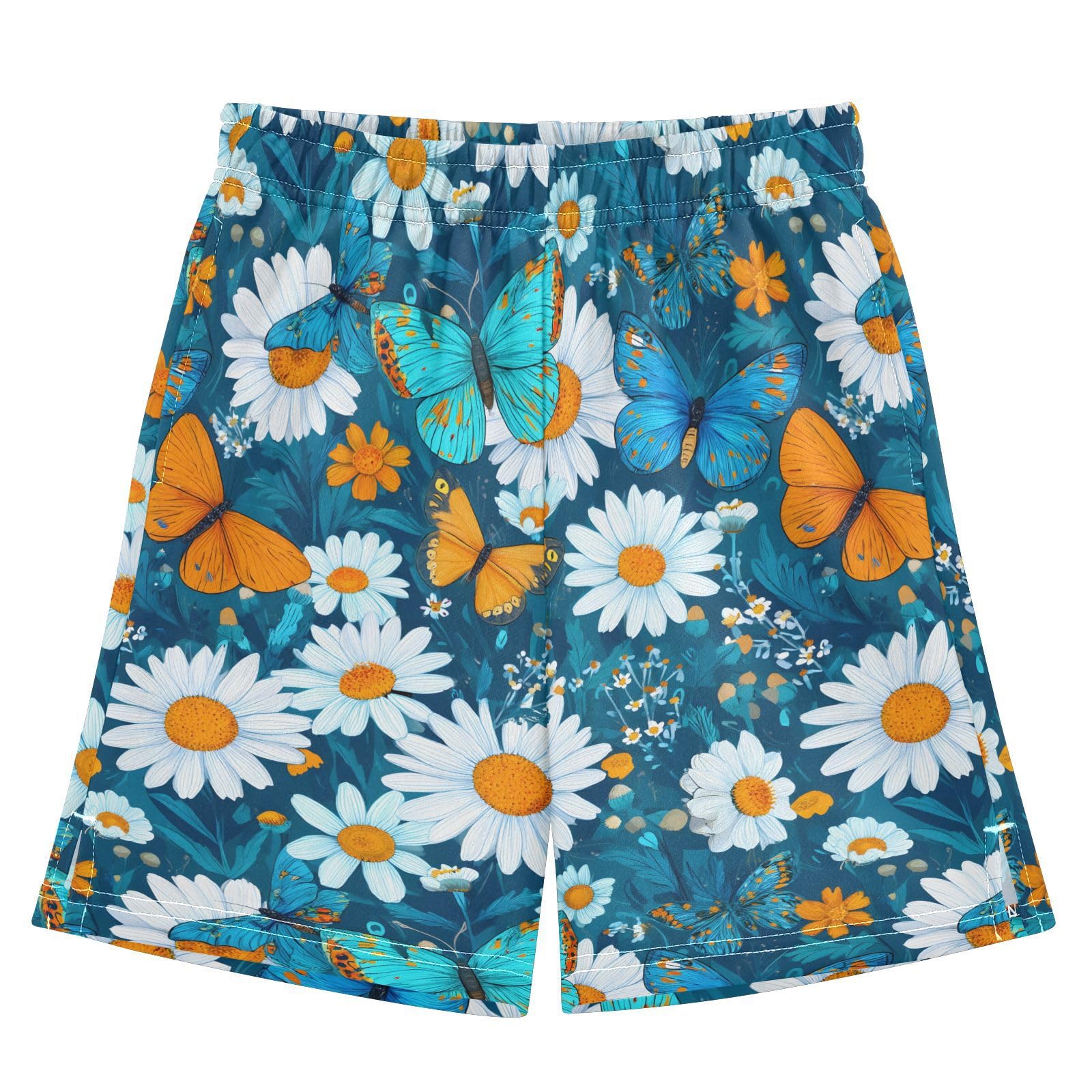 panksolu Beautiful Butterflies White Daisies Boys' Shorts Summer Cotton Adjust Pocket Boys Shorts Size 8 Years