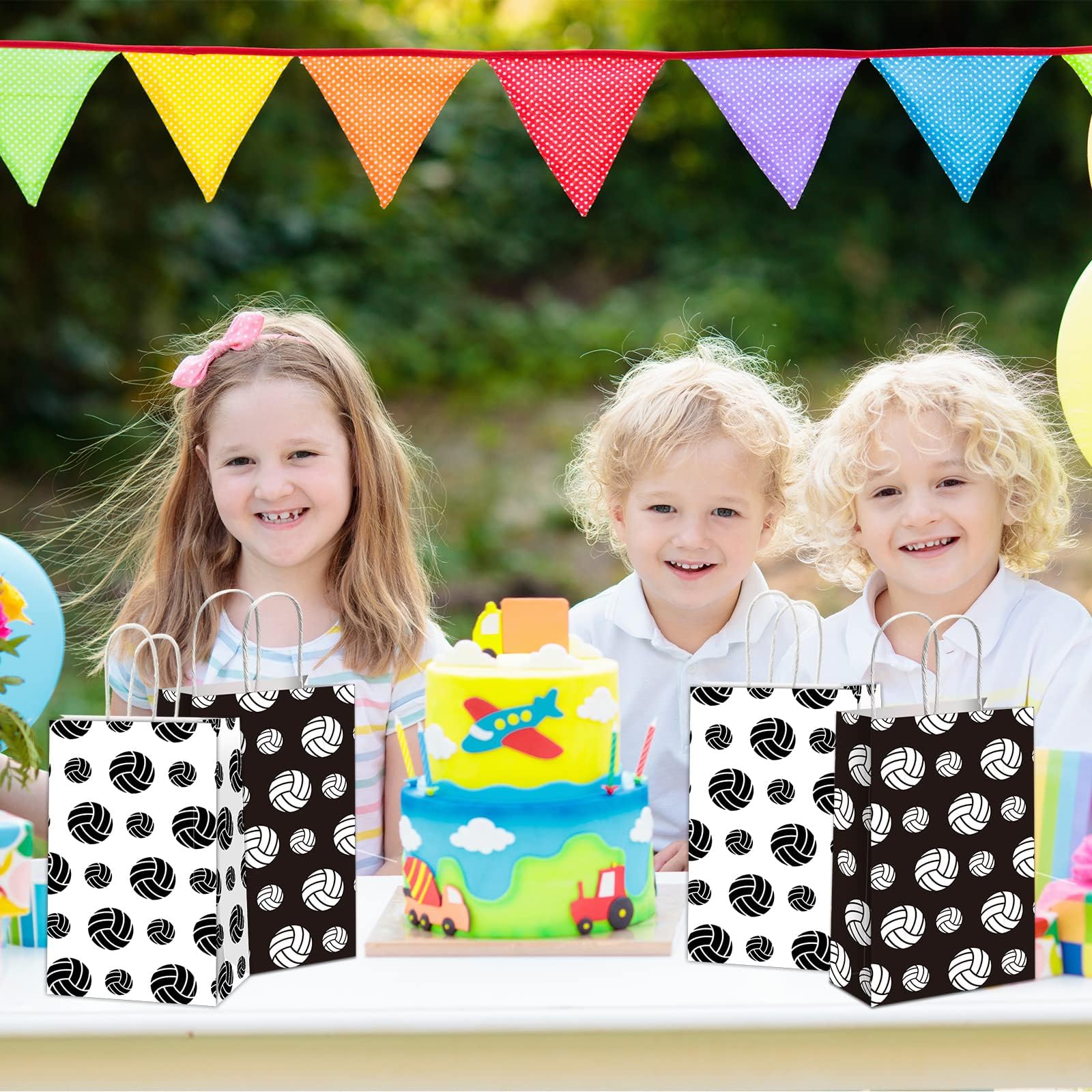chiazllta 12 Pcs Volleyball Gift Bags for Team Black White Party Favor Paper Snack Goody Treat Bag with Handle Kids Boys Volleyball Kraft Candy Bags for Sport Theme Birthday Party Decorations Supplies