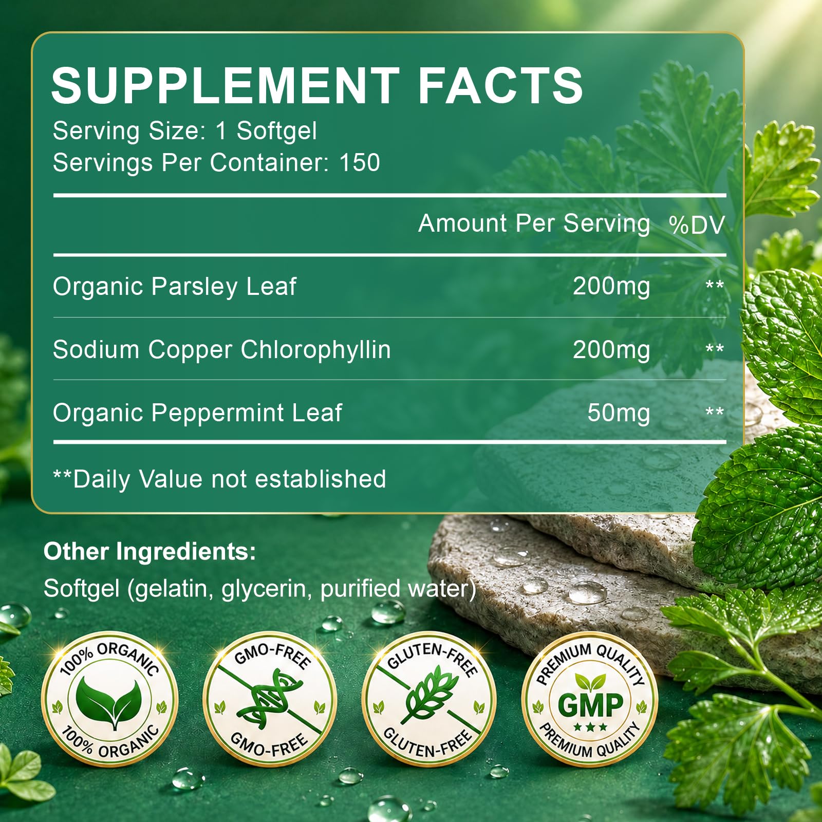 Chlorophyll Supplement Internal Body Deodorant Natural Odor Remove, Non-GMO — Amazon image 2