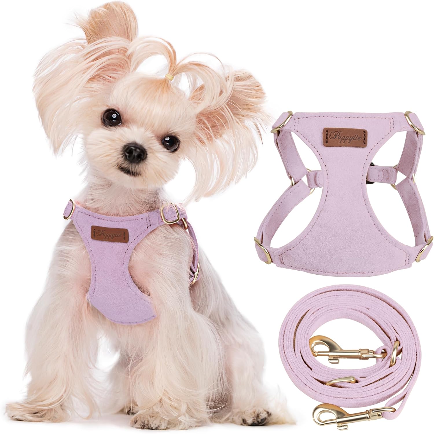 Puppytie No Pull xs Dog Harness with Multifunction Dog Leash,Soft Adjustable No Choke Escape Proof Pet Harness Vest,Light Purple,XS