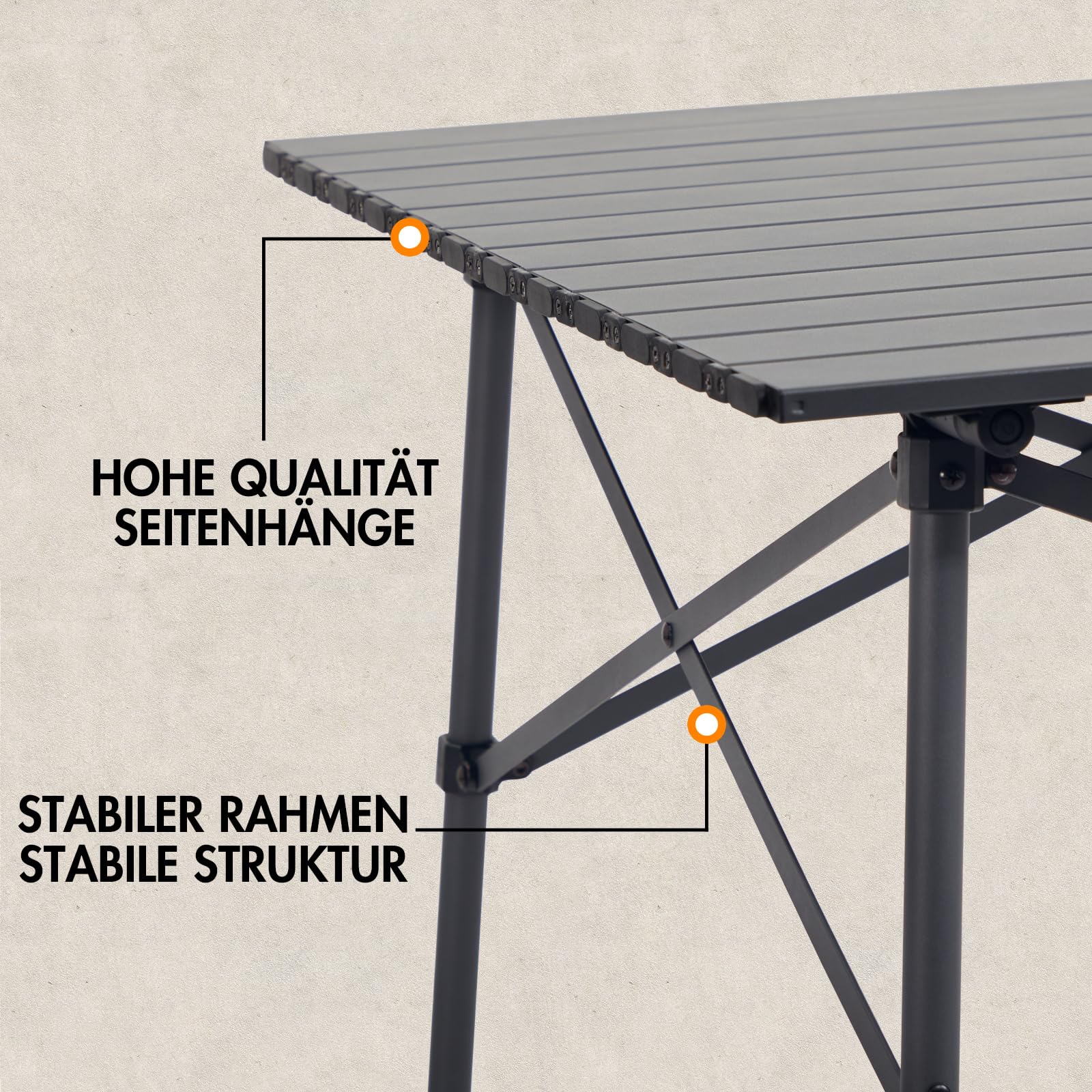 Portal Campingtisch klappbar Klapptisch Camping faltbar mit Aluminium Tischplatte belastbar 80kg mit Tragetasche für Picknick Grillen Garten Balkon