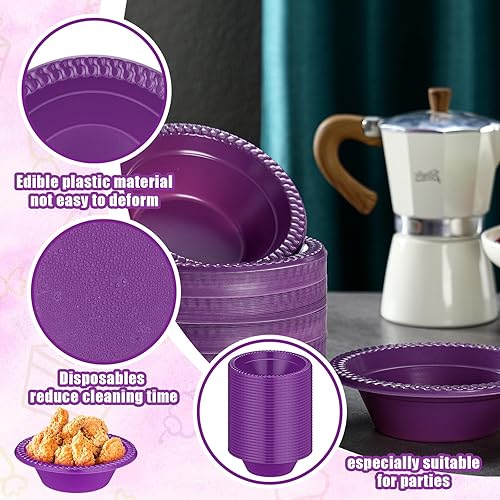Miniatura 3 de Lallisa 100 cuencos de plástico desechables morados de 12 onzas, tazas de postre, cuencos de helado, cuencos de ensalada, tazones de sopa, cuencos