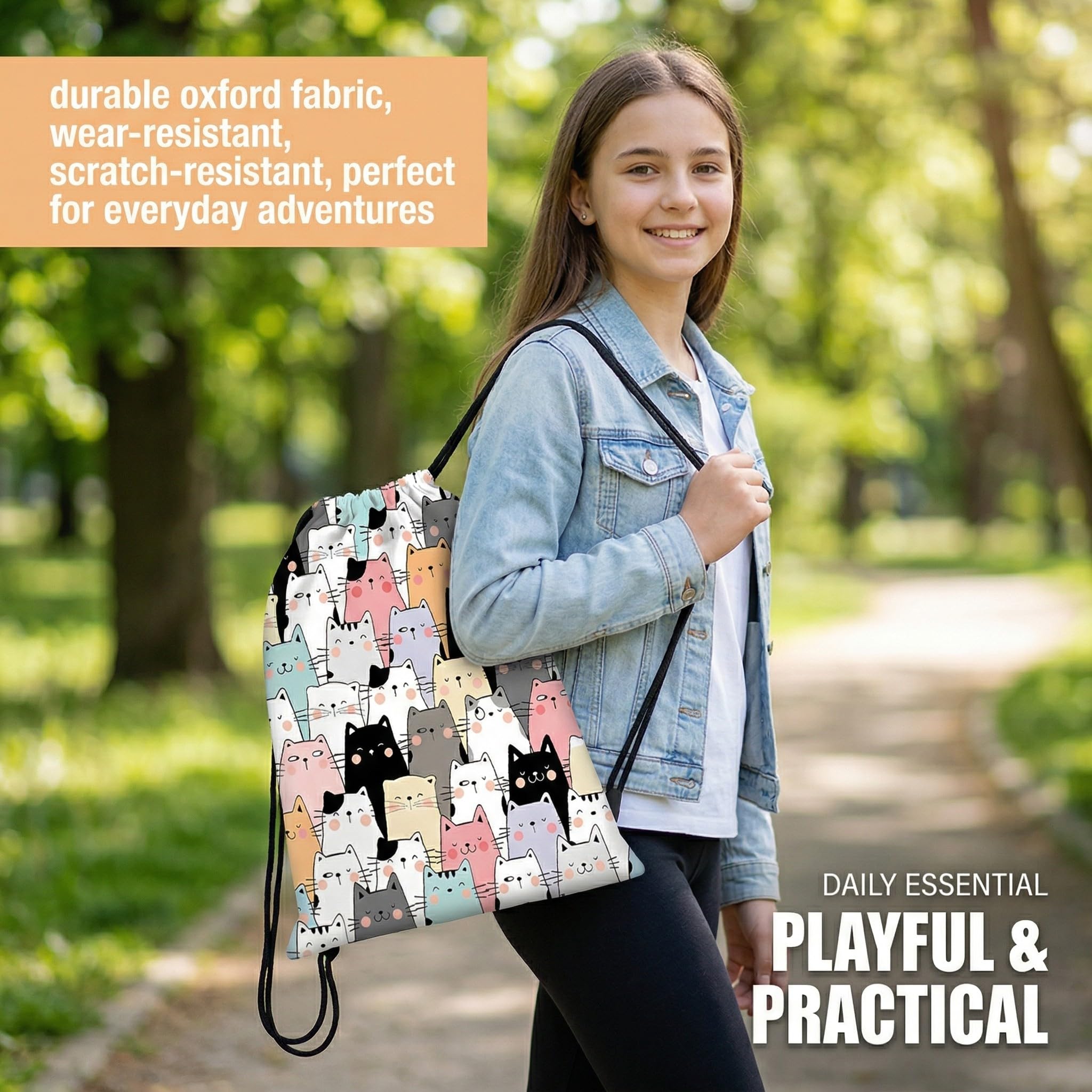 AEIXYA Mochila Cuerdas Ajustable, Estampado De Gatito Adorable, Bolsa De Gimnasio, Bolsa Deportiva Para Hombres Y Mujeres, Mochila Deporte Para Deportes, Viajes, Escuela, Playa — view 2