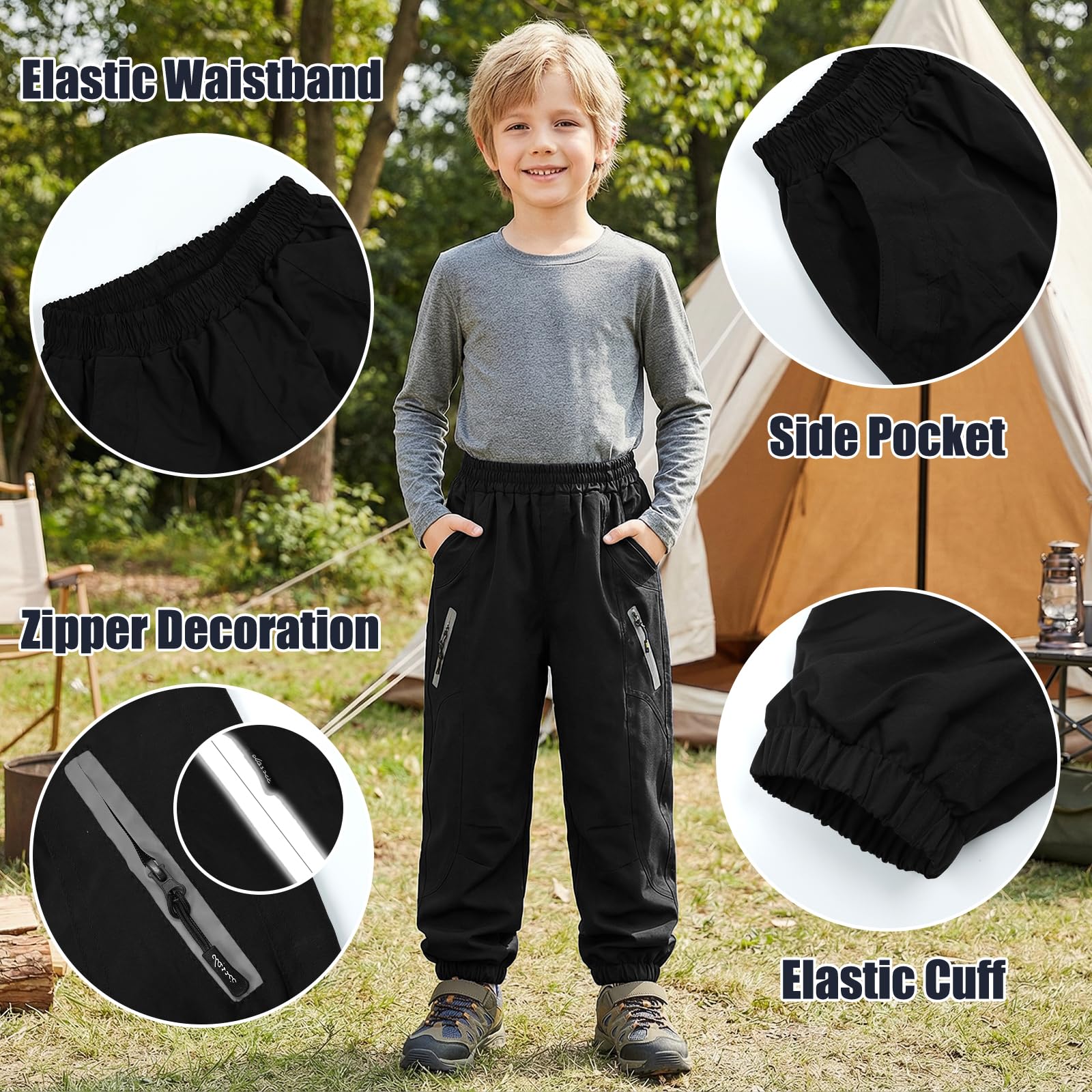 Pantaloni da Trekking per Ragazzi Ragazze, Impermeabili Antivento con Fodera a Rete Pantalone Leggeri Bambini Abbigliamento per Hiking Pioggia Montagna Escursionismo, 7-14 Anni