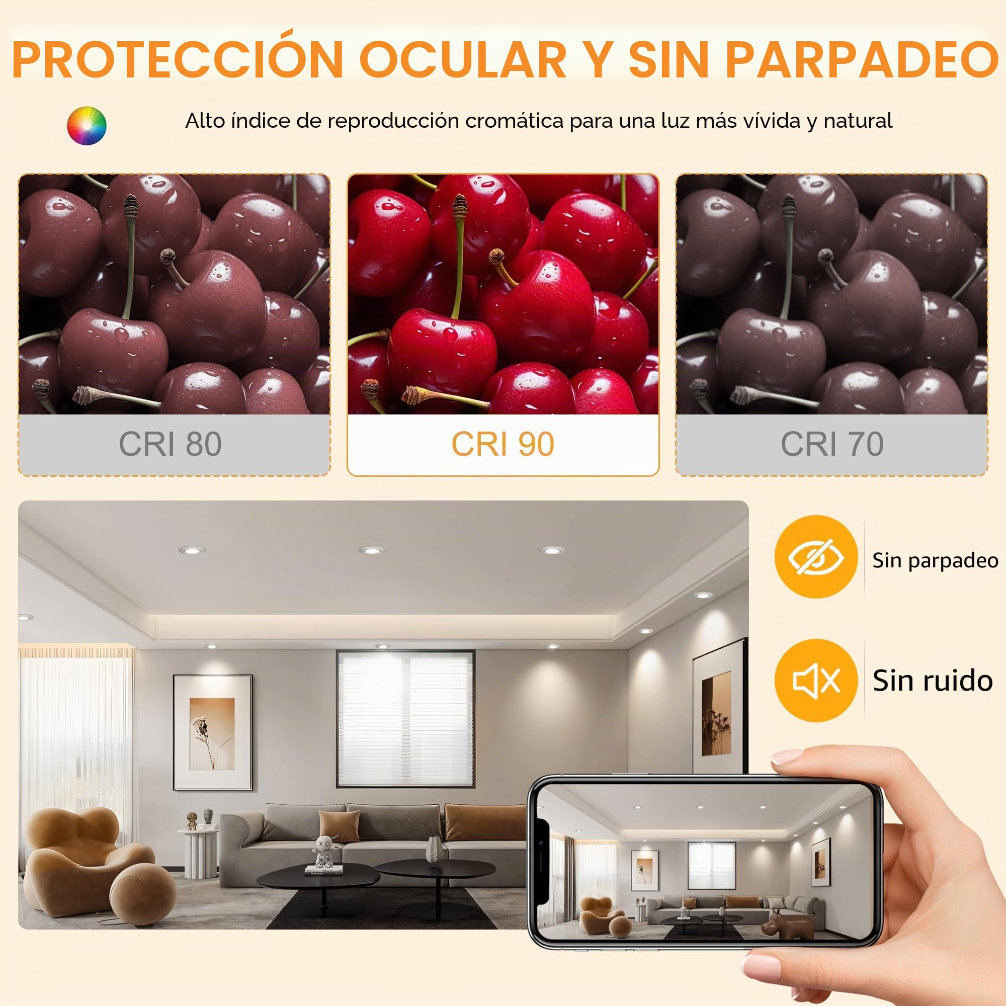 3CCT Downlight LED Techo Empotrable 230V Regulable 68mm 5.5W IP44 Ojos de Buey Extraplano Focos LED Interior Techo 45° Giratorio Foco Empotrable para Baños, Níquel 6 Pack