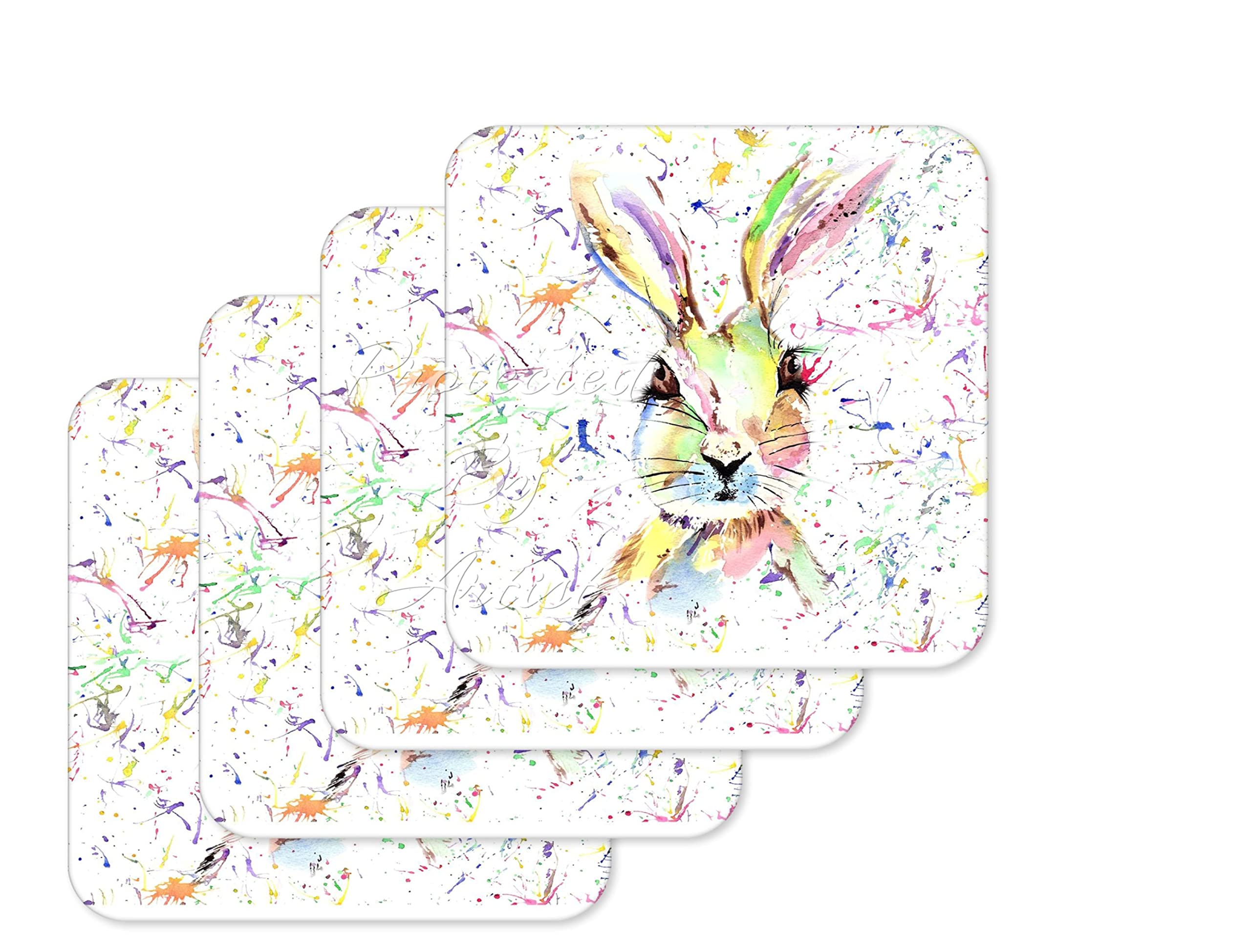 Coaster Hare Bunny Rabbit Wildlife Black white Animals Coasters Watercolour Art
