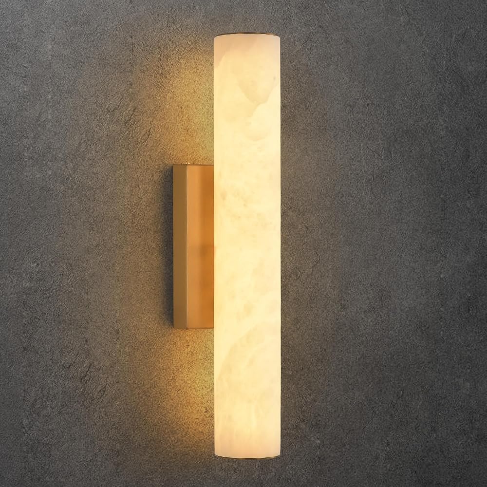 20in Alabaster Wall Sconce with Solid Brass, Dimmable LED Light — 사진 1