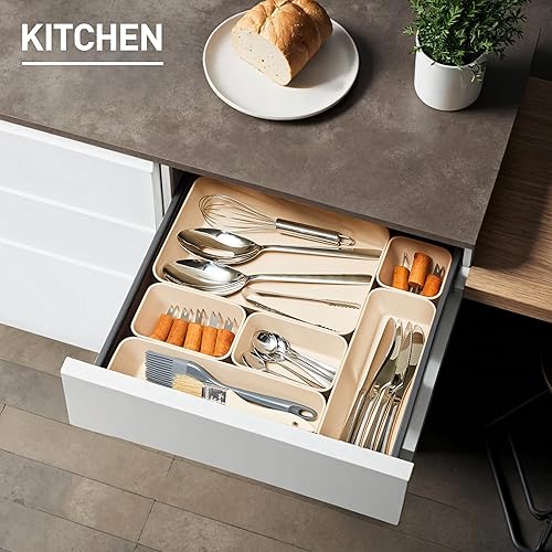 Miniatura 5 de ISSEVE 8 bandejas organizadoras de cajones de silicona anidables, 4 tamaños versátiles para tocador de baño y escritorio, juego de contenedores de