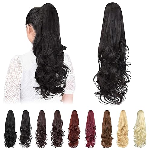 Extensión de cola de caballo, extensiones de cabello con clip de garra de 22 pulgadas, extensiones de cabello largo y rizado, extensión de cabello