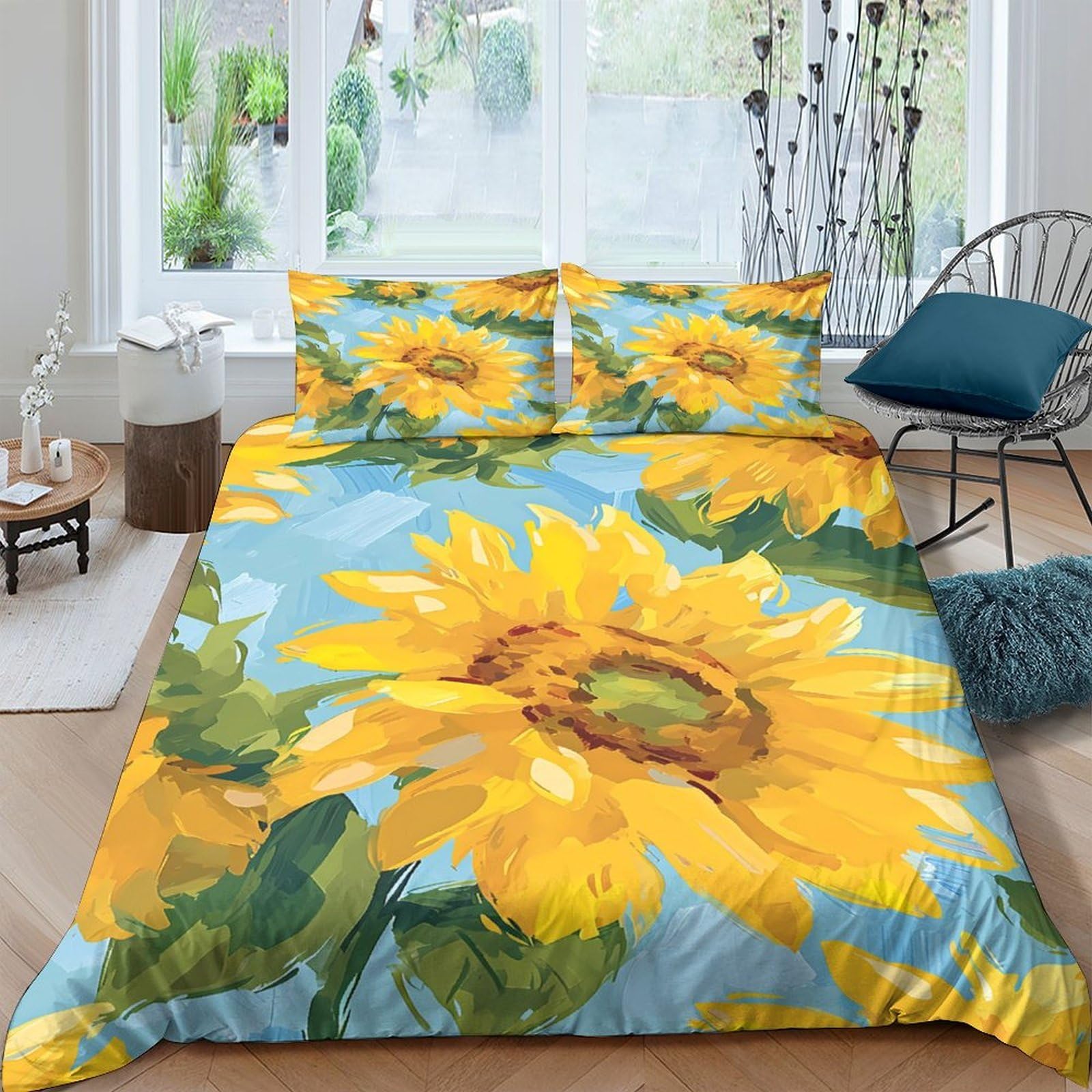 Ensemble de literie 3 pièces floral impressionniste super king 260x220cm