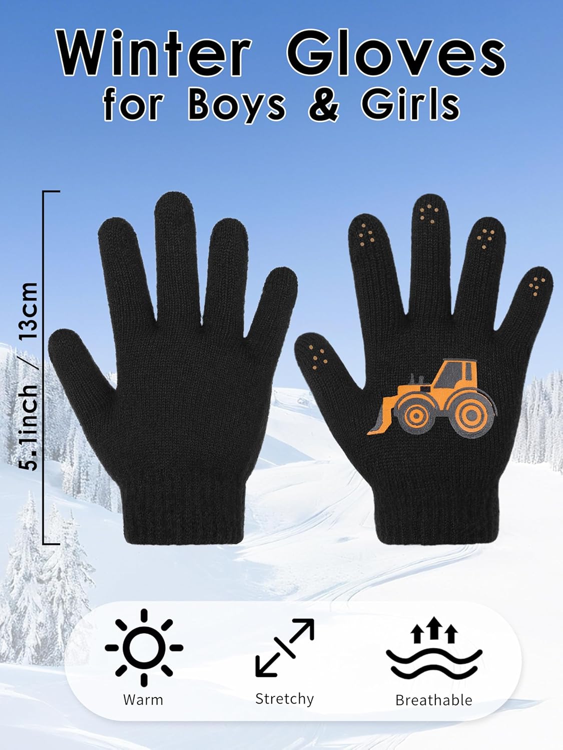 Cooraby 6 Pairs Kids Knitted Magic Gloves Teens Warm Winter Stretchy Full Fingers Gloves - Image 2