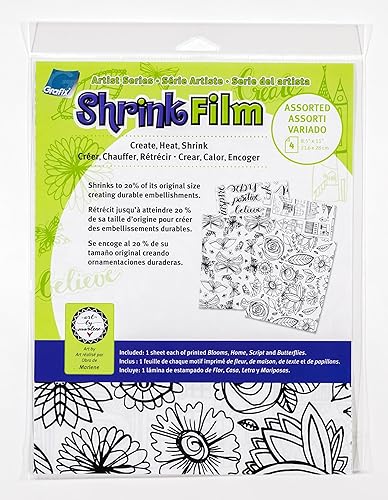 Artist Series Printed Shrink Film 8.5"X11" 4/Pkg-Bloom, Home, Script,