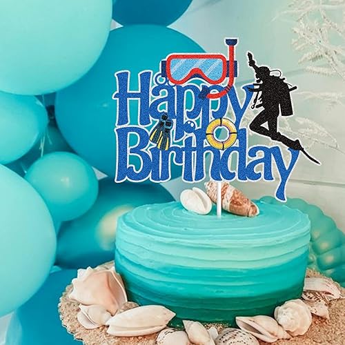 Miniatura 3 de Decoración para tartas de cumpleaños con purpurina azul, buceo, deportes submarinos, océano, verano, natación, pastel, decoración, buceador,