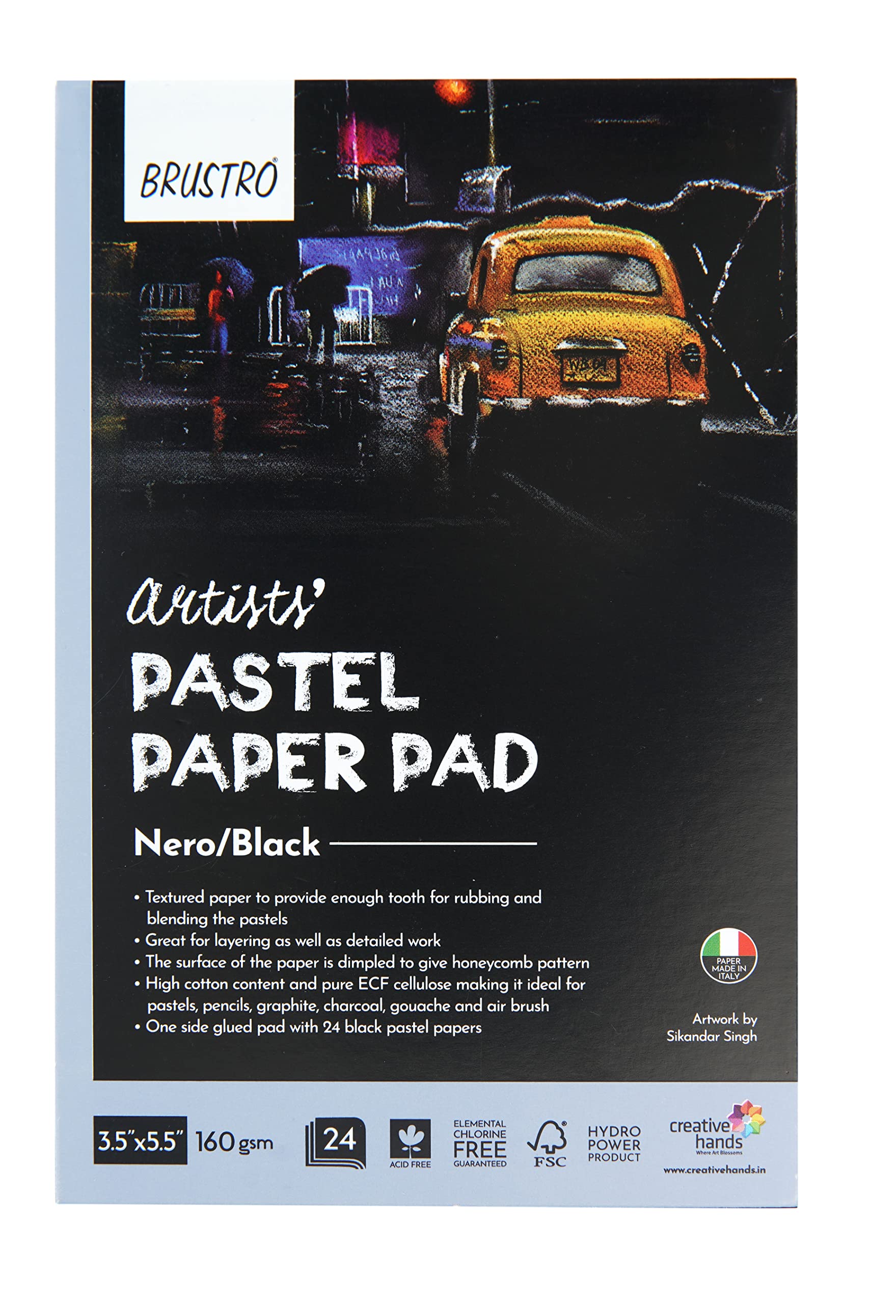 Brustro Black Pastel Paper Pad For Artists | 24 Sheets (160Gsm), Colour - Size - 9 X 14Cm | Ideal For Pastels, Pencils, Graphite, Charcoal.