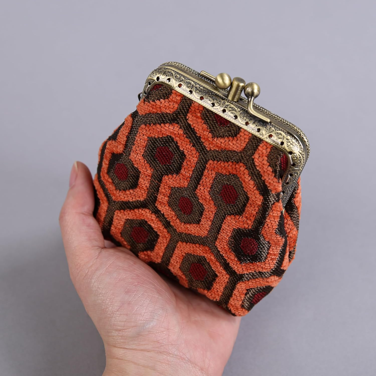 Carpet Bag Double Kiss Clasp Coin Purse Pouch,Vintage Change Wallet Card Holder - Image 3