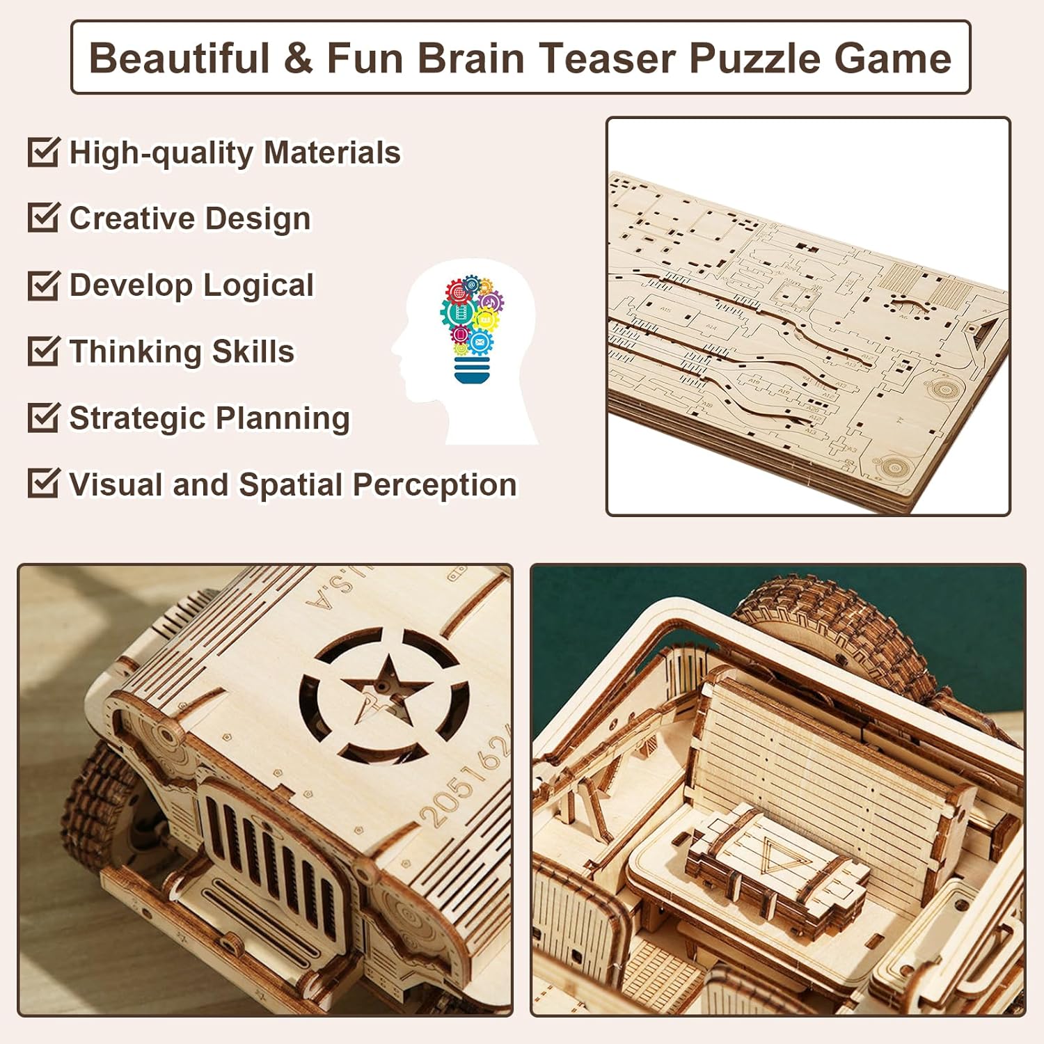 3D Wooden Puzzle for Adults, Off Road Car Model Vehical Kit, Wooden Mechanical Car Puzzles, DIY Handicraft Wood Craft Kit, Birthday Gift for Family & Friends, Home Decor, 395 pcs