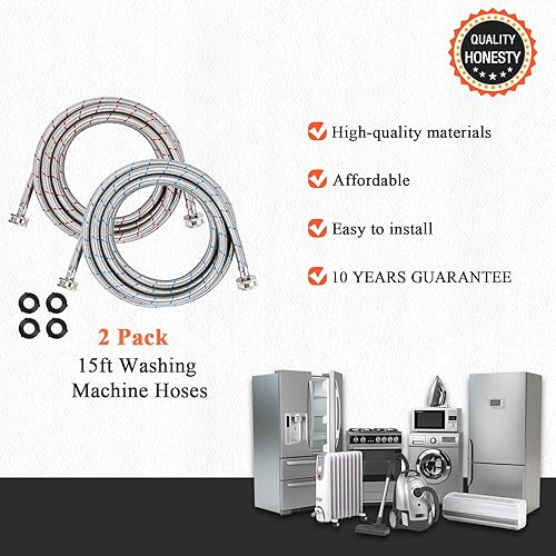 Miniatura 7 de Blutoget - Mangueras trenzadas de acero inoxidable para lavadora de 15 pies de largo, líneas de agua fría y caliente, interfaz estándar de 34