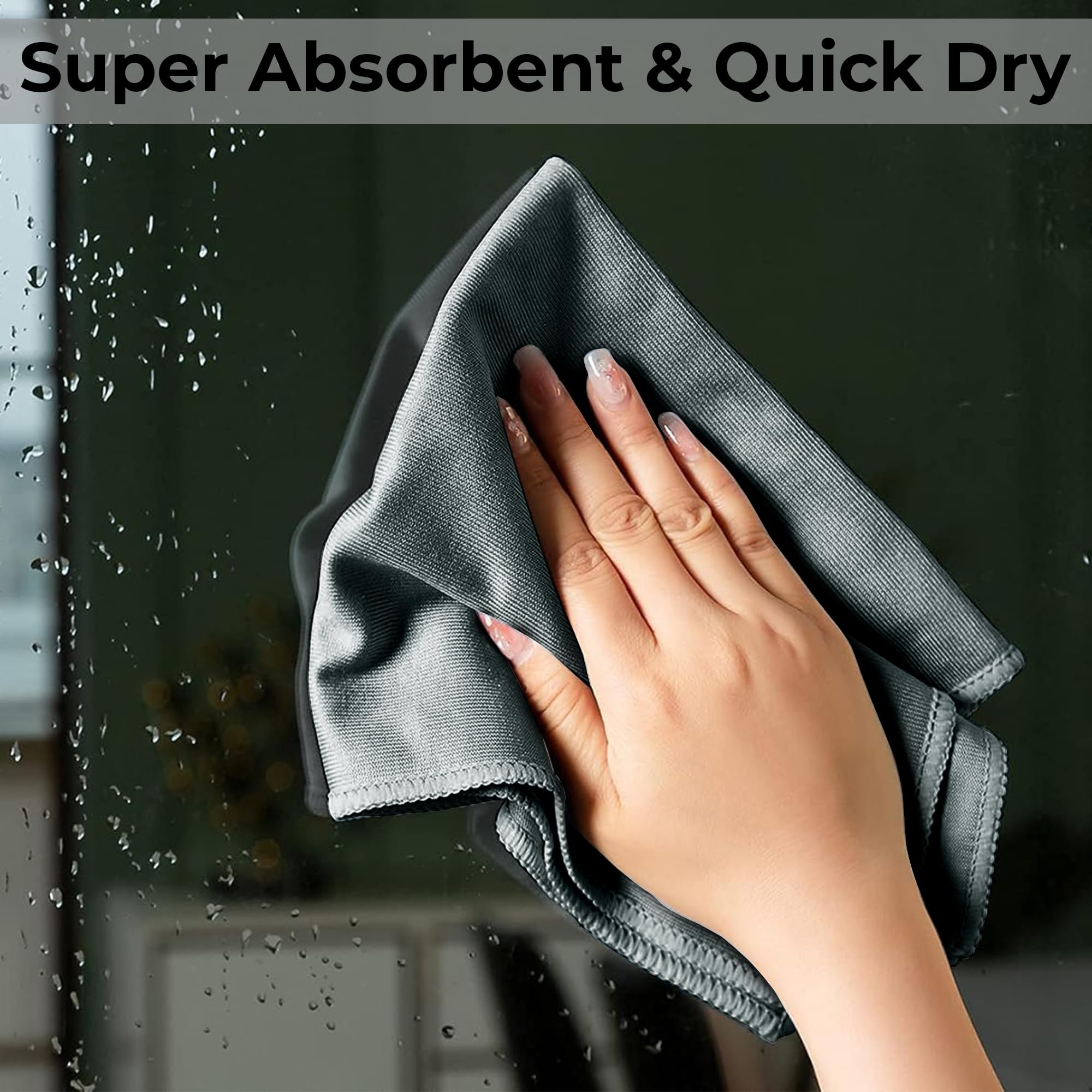 Story@Home Microfiber Glass & Window Cleaning Cloths | 400 GSM Thick, Lint-Free & Streak-Free Towels for Mirror, Car, Kitchen & Home | 40 x 40 cm | Grey | Pack of 4 2