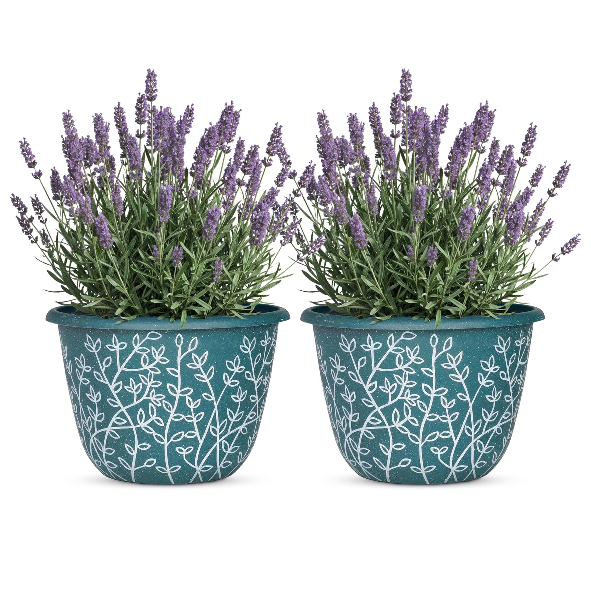 SG Traders Premium Plastic Plant Pots | UV & Weather-Resistant Plant Pots Outdoor | Elegant Design, Lightweight, Durable & Eco-Friendly | (Green/White, Pack of 2) โ image 1