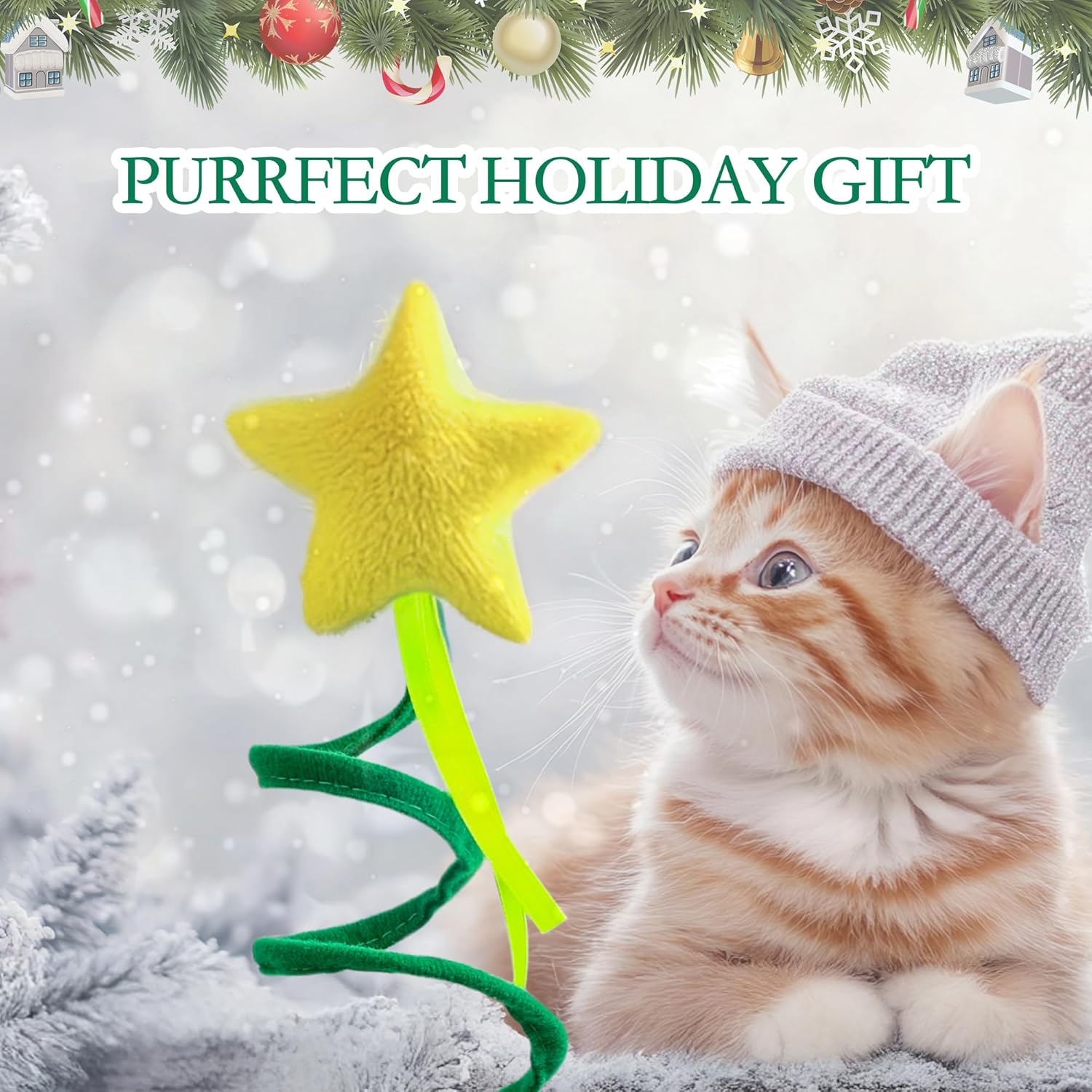 PAWISE Christmas Tree Cat Teasing Toys, Interactive Cat Toy, Kitty Plush Toy with Spiral Spring Plate