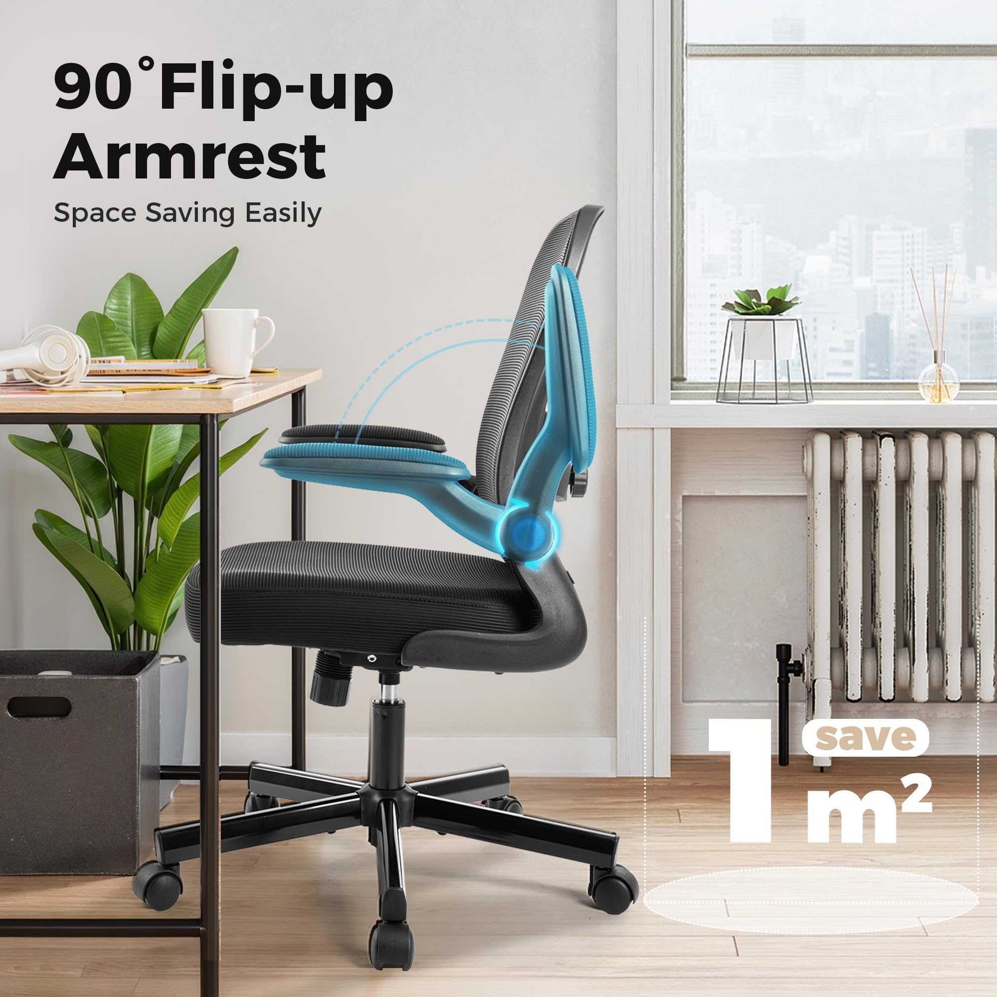 ALPHA HOME Bürostuhl Ergonomischer Schreibtischstuhl mit Lendenwirbelstütze, Höhenverstellbar, Bürostühle aus Netzgewebe mit Hochklappbaren Armlehnen, Schwingende Rückenlehne für das Home Office