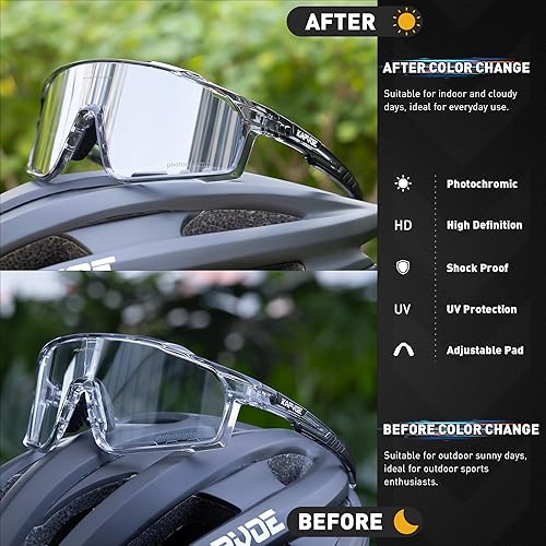 Miniatura 10 de KAPVOE Photochromic Cycling Glasses for Men Women Sports Sunglasses Frame Discoloration HD Bike Glasses K76