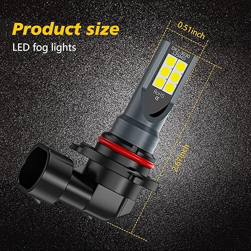 Miniatura 2 de GKmow 2 bombillas de luz antiniebla 9005 para automóvil, 3030 12SMD 50000H 6000K fuente de luz estable de alto brillo, luz de marcha atrás, 1500LM