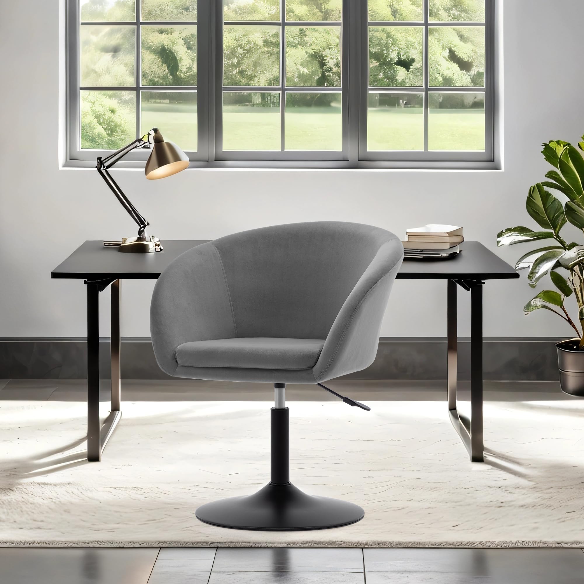Duhome Schminkstuhl Höhenverstellbar, Lounge Sessel aus Samt Drehbar Cocktailsessel Drehstuhl mit Armlehne für Wohnzimmer Esszimmer Schlafzimmer, Grau