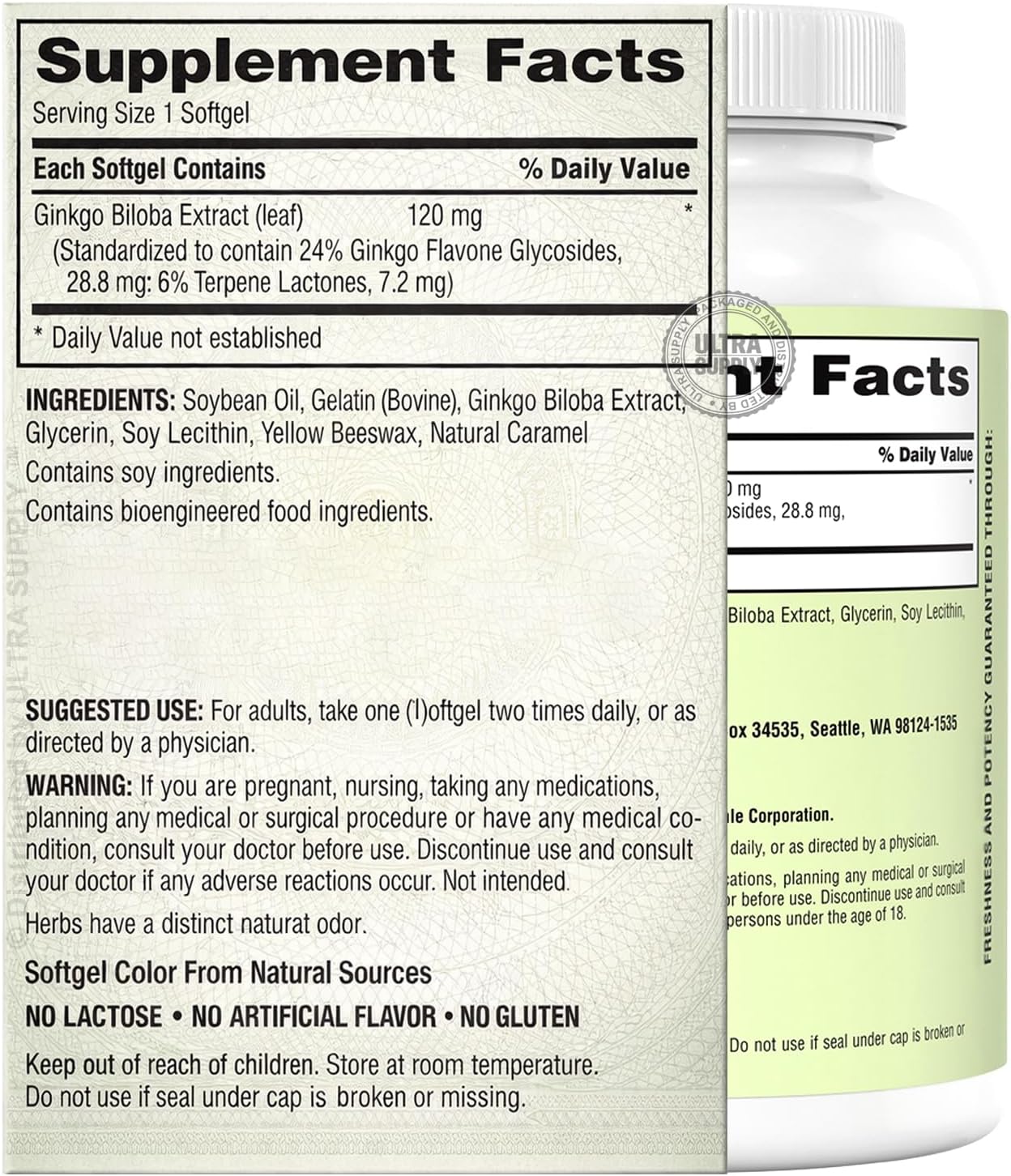 Tru-Natures Ginkgo Biloba 120mg (340 Count - Value Pack) - Standardized Herbal Extract, Antioxidant Support, Gluten Free, No Artificial Flavors