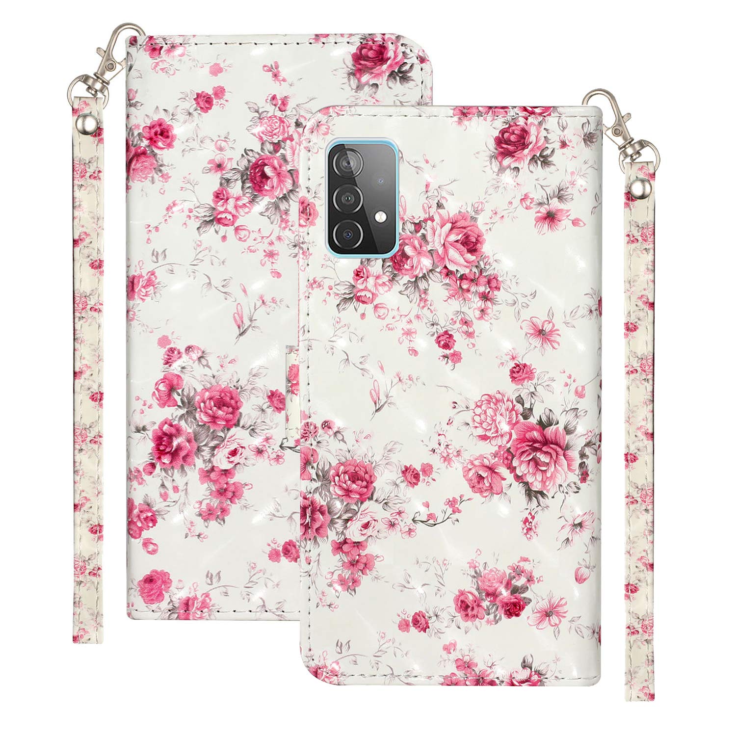 Ailisi Cover Per Samsung Galaxy A52 5G/A52s 5G - Custodia A Libro Con Portafoglio, Design Coniglio Rosa, Pelle PU Con Supporto E Slot Carte - 2